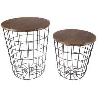 Modern iron wire round side table  nesting end tables  with MDF wood cover