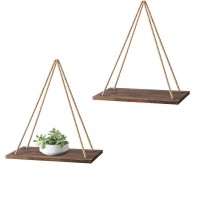 Set of 2 Wood Floating Shelves for Wall Rustic Rope Shelves