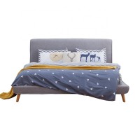 Simple Style Fabric Bed with Headboard Solid Wood Bed