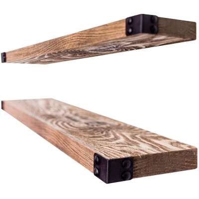 Rustic Brown Floating Shelves Wall Mounted Wooden Storage Shelves For Living Room Bathroom