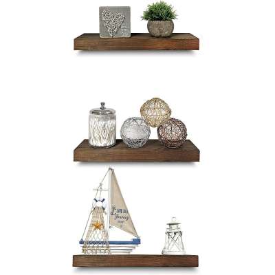 Living Room Entryway Set of 3 U-Shaped Floating Shelves Ledges Rustic Brown Wooden Wall Shelves