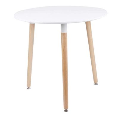 Round Top Dinning Table with Solid Beech Legs, Wood, White